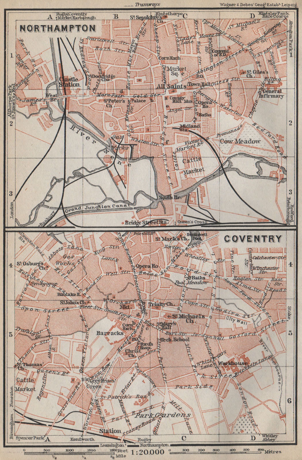 NORTHAMPTON & COVENTRY town city plans. Pre World War 2. Midlands 1910 old map